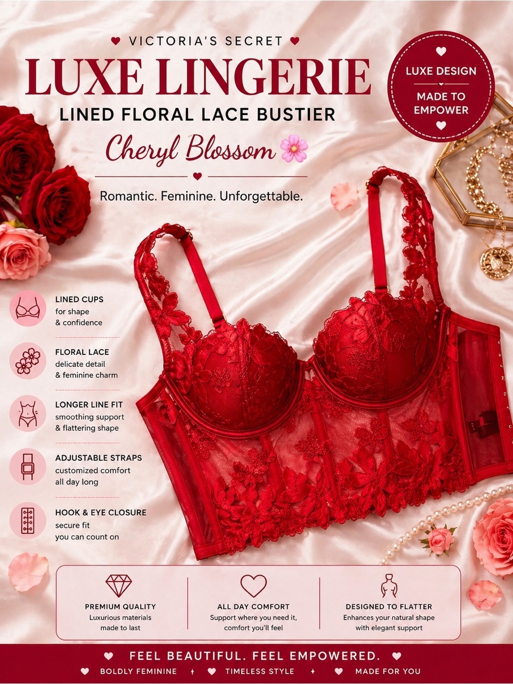 Victoria's Secret Luxe Lingerie Lined Floral Lace Bustier ASO Cheryl Blossom🌸